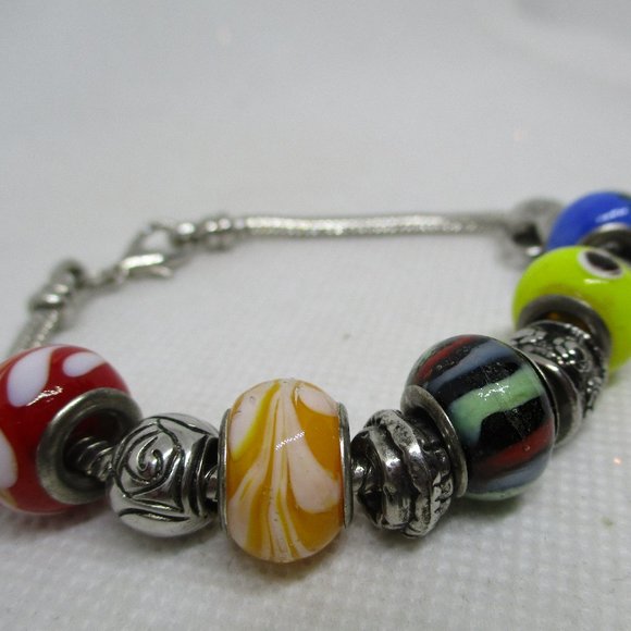 PANDORA STYLE LAMPWARK Glass Charm Beads Silver Tone Metal Heart And Key Charm - Picture 2 of 11